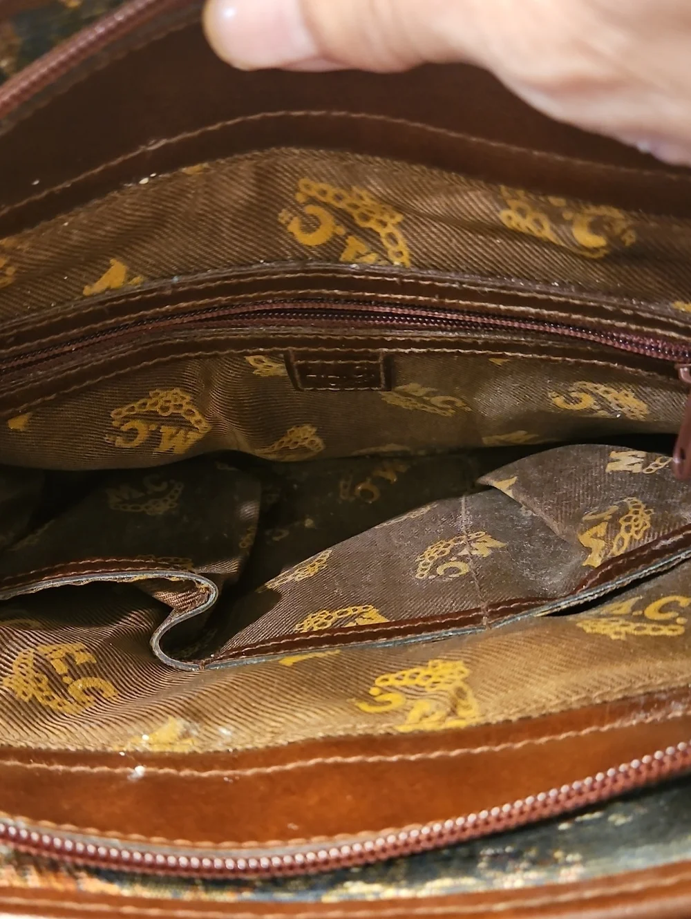 Vintage Marc Chantal Brown Floral Tapestry Shoulder Bag with Leather Trim